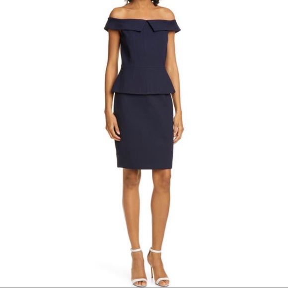 Ted Baker London Dresses & Skirts - Ted Baker London Navy Off the Shoulder Bardot Fold Peplum Dress Size 2 (4/6) NEW